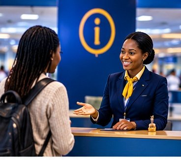Airline staff members working together at the airport